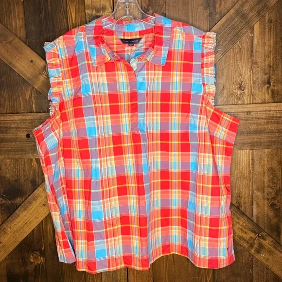 NWT Tommy Hilfiger Plaid Flutter Sleeveless Sleeve Plus Size Top Size 2X - Picture 3 of 9